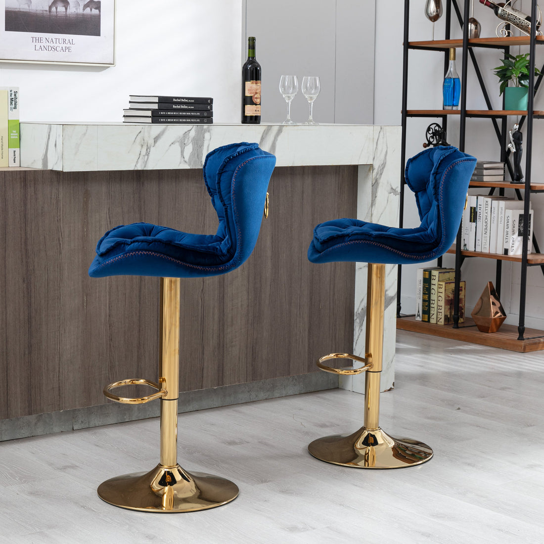 Set of 2 Bar Stools,with Chrome Footrest and Base Swivel Height
