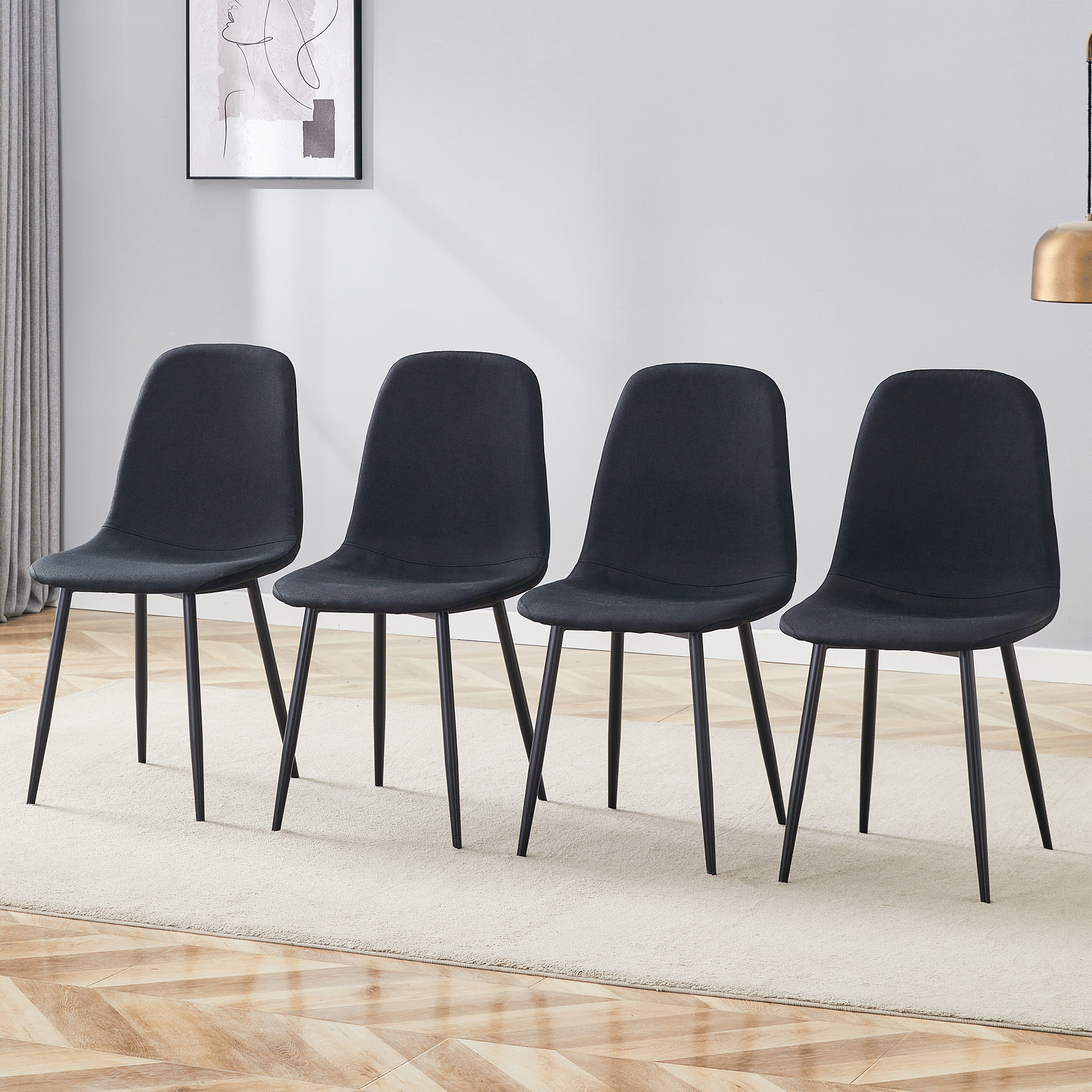 Luxury Simple Chair - Set of 4 BLACK Linen-Cotton Material High