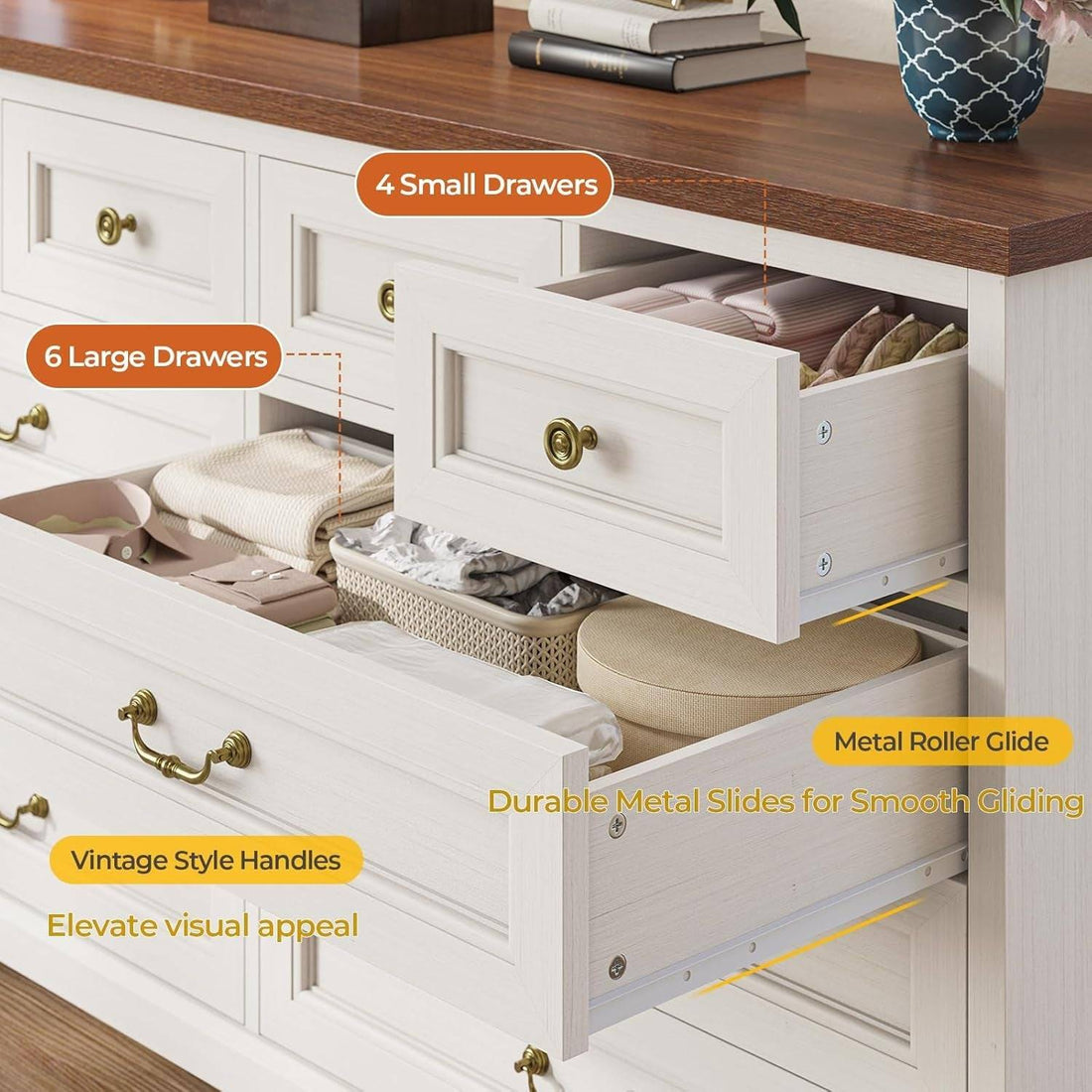 Farmhouse 10 Drawers Dresser for Bedroom, 55.1" Wide Dresser Chest of