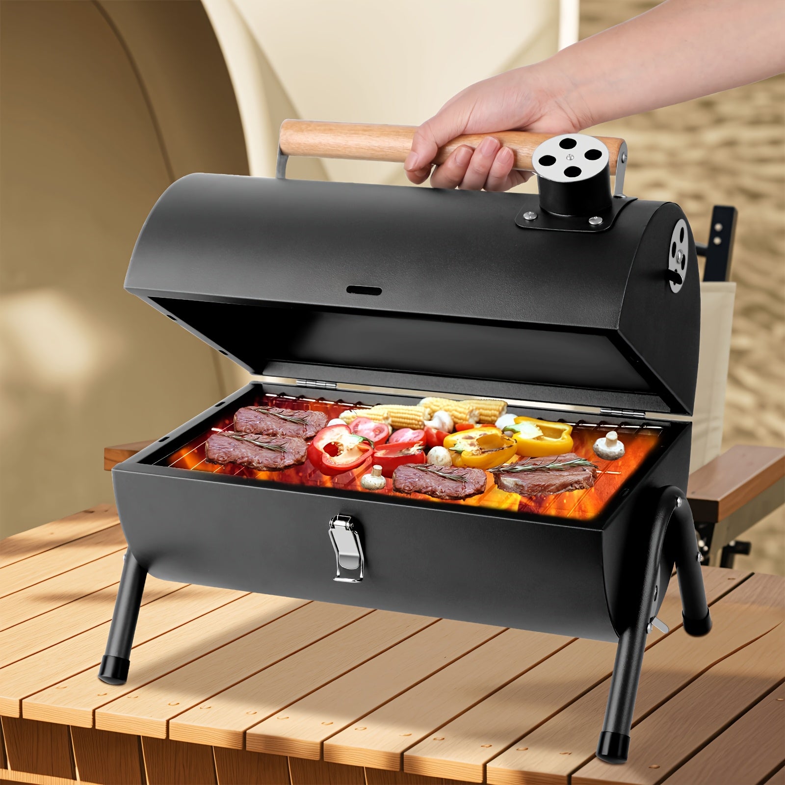 Compact Portable Charcoal Grill Barrel