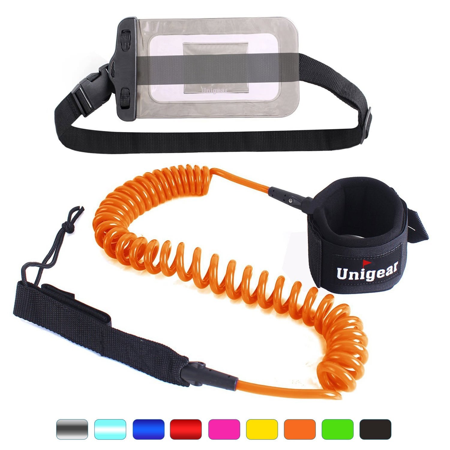 Coiled SUP Leash 10 feet with Waterproof Pouch
