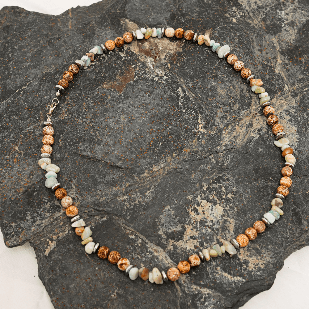 Necklace Natural Agate stone, Multi color Stone necklace