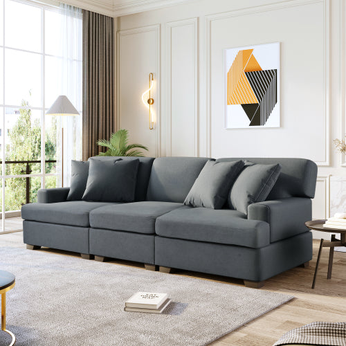 Three Seat Sofa & Removable Back and Seat Cushion & 4 Pillows