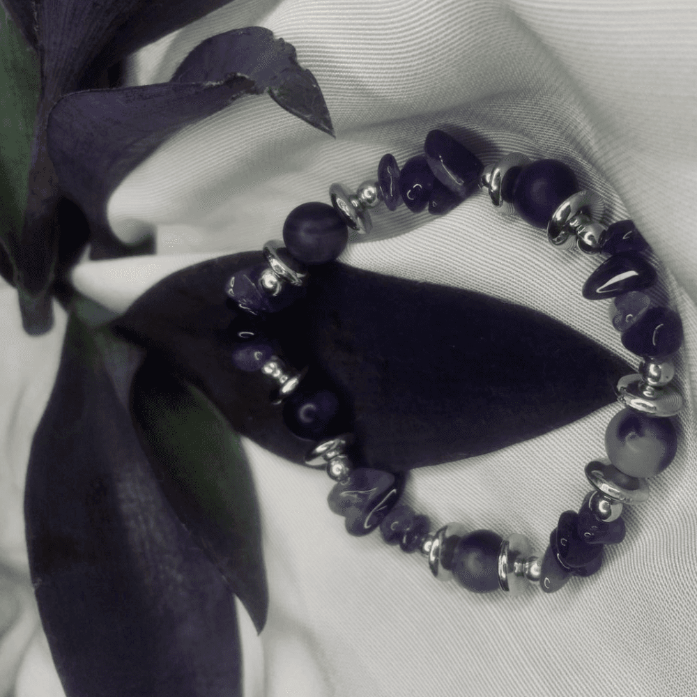 Purple Agate Chip Bracelet with Silver Spacers,Bohemian style bracelet