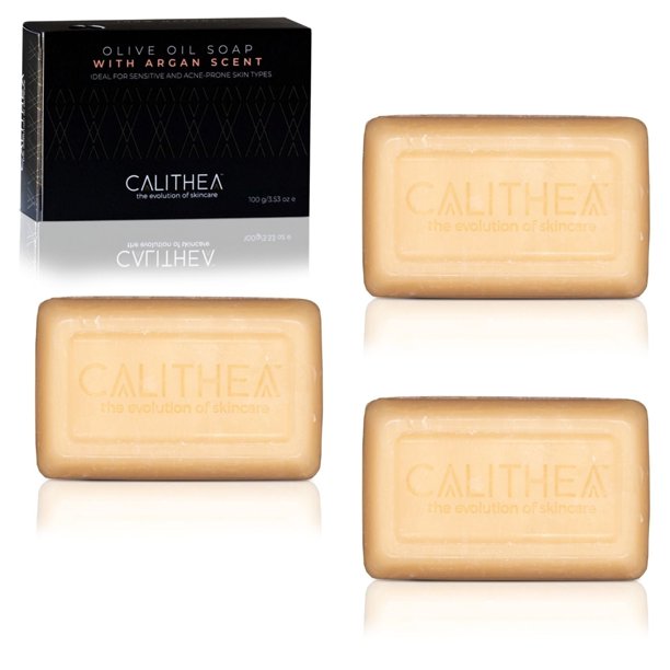 CALITHEA 3 Pack 100% Natural, Organic Olive Oil Soap with Argan
