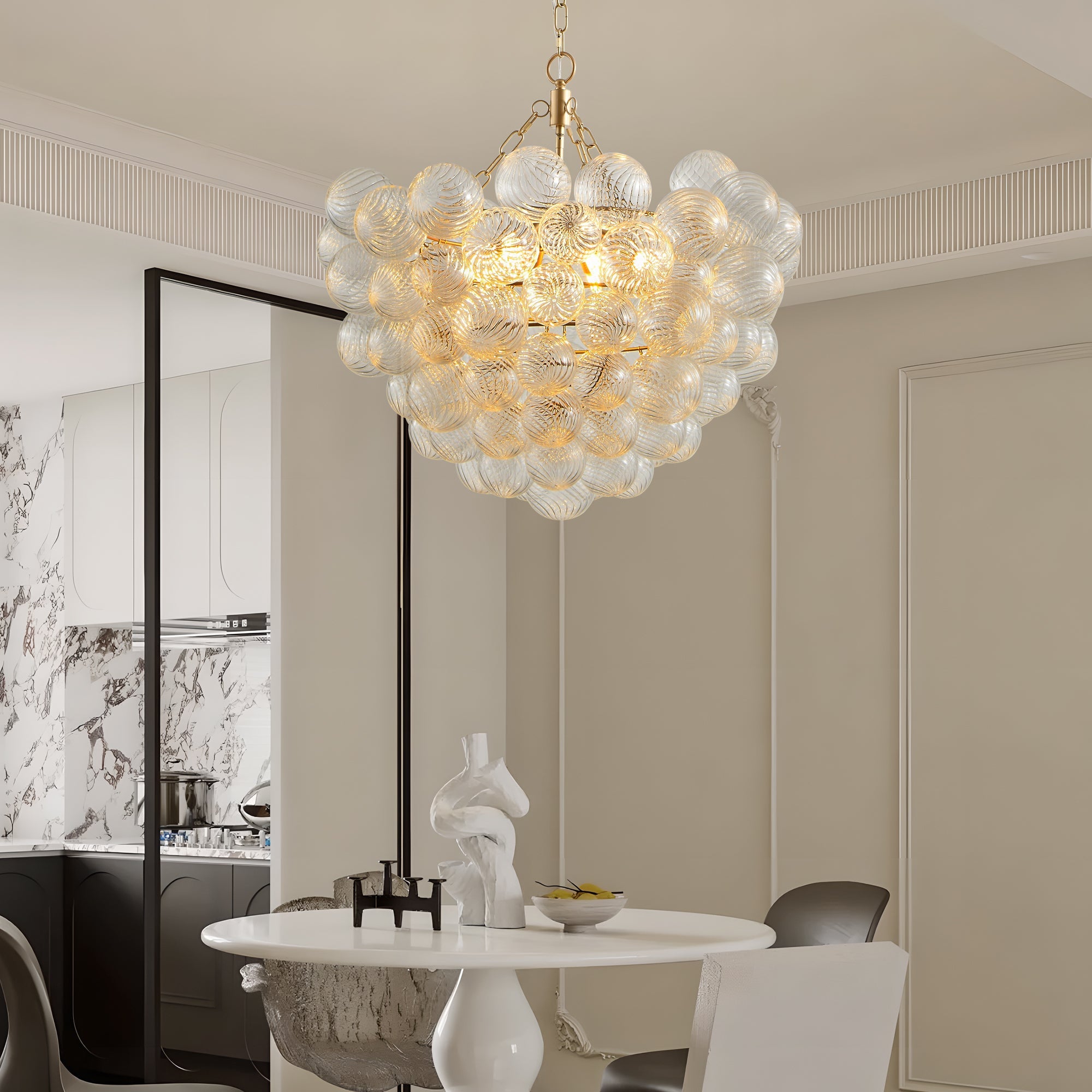 23.6-Inch Gold Pendant Light Chandelier with Threaded Clear Glass