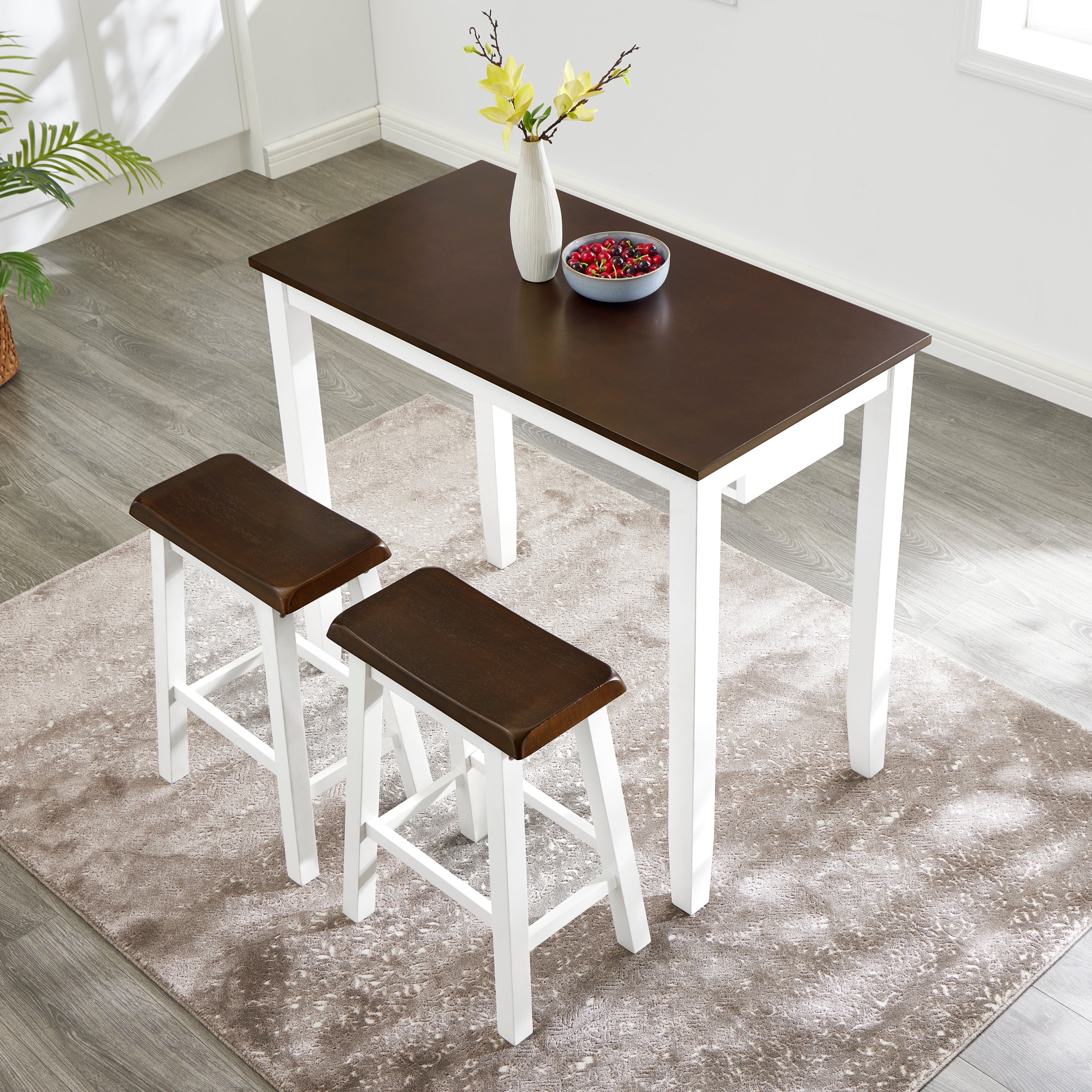 Bar Table and Chairs Set, 3 Piece Dining Table Set, Industrial
