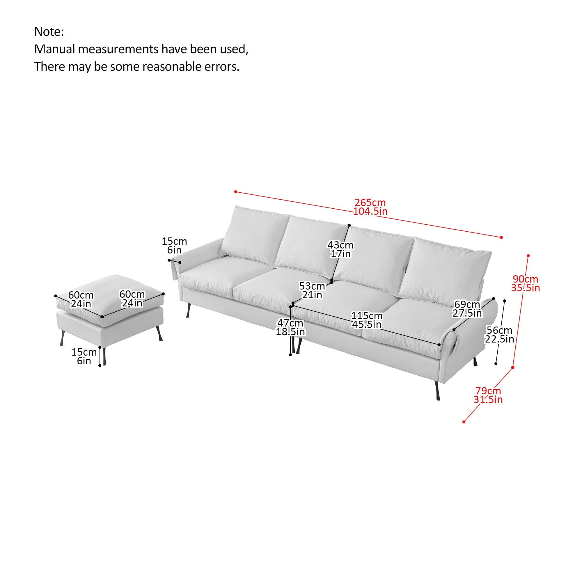 104.5"Modern Sectional Technical leather L-Shaped Sofa Couch with