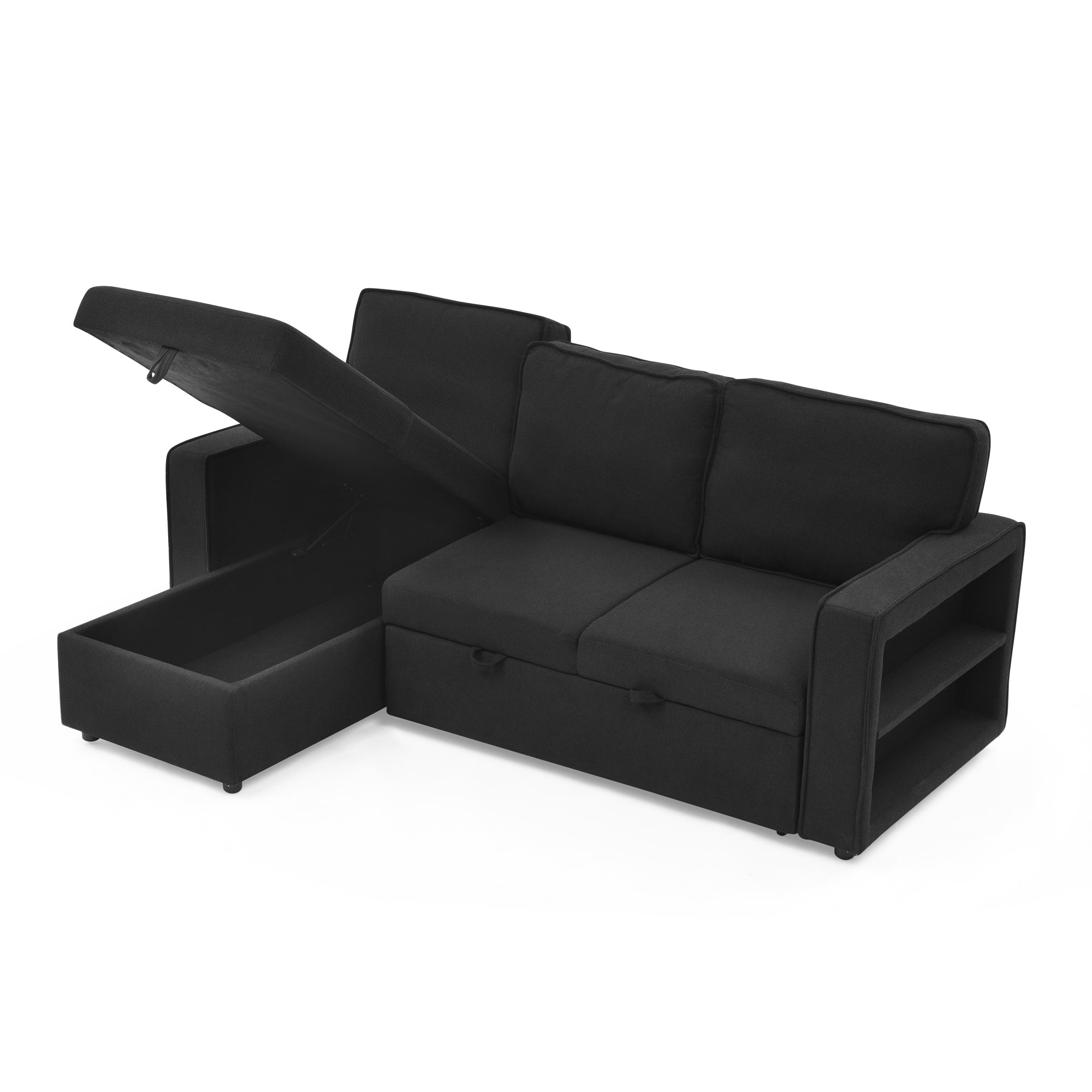 Linen Upholstered Sleeper Sectional Sofa, Shaped Modular Convertible