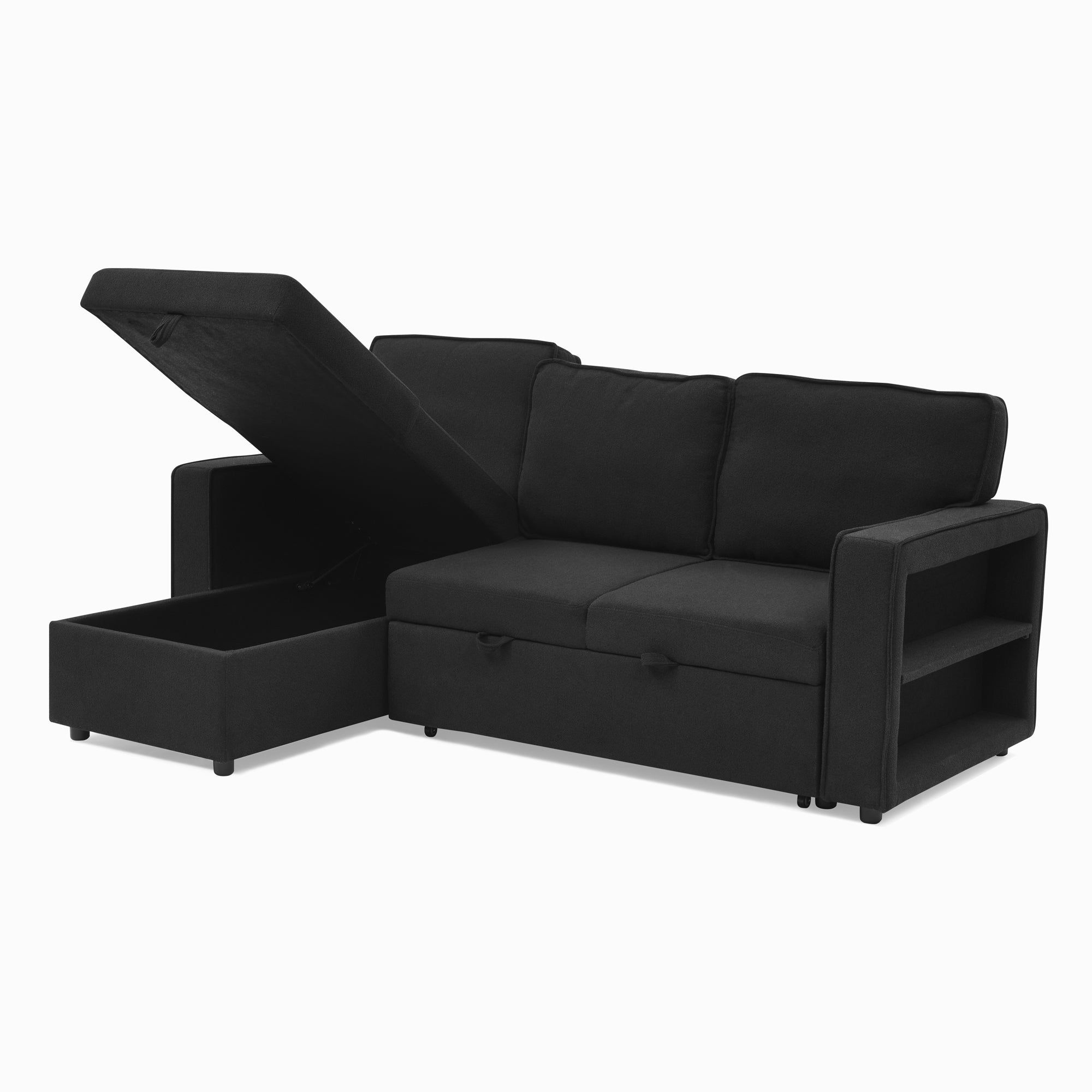 Linen Upholstered Sleeper Sectional Sofa, Shaped Modular Convertible