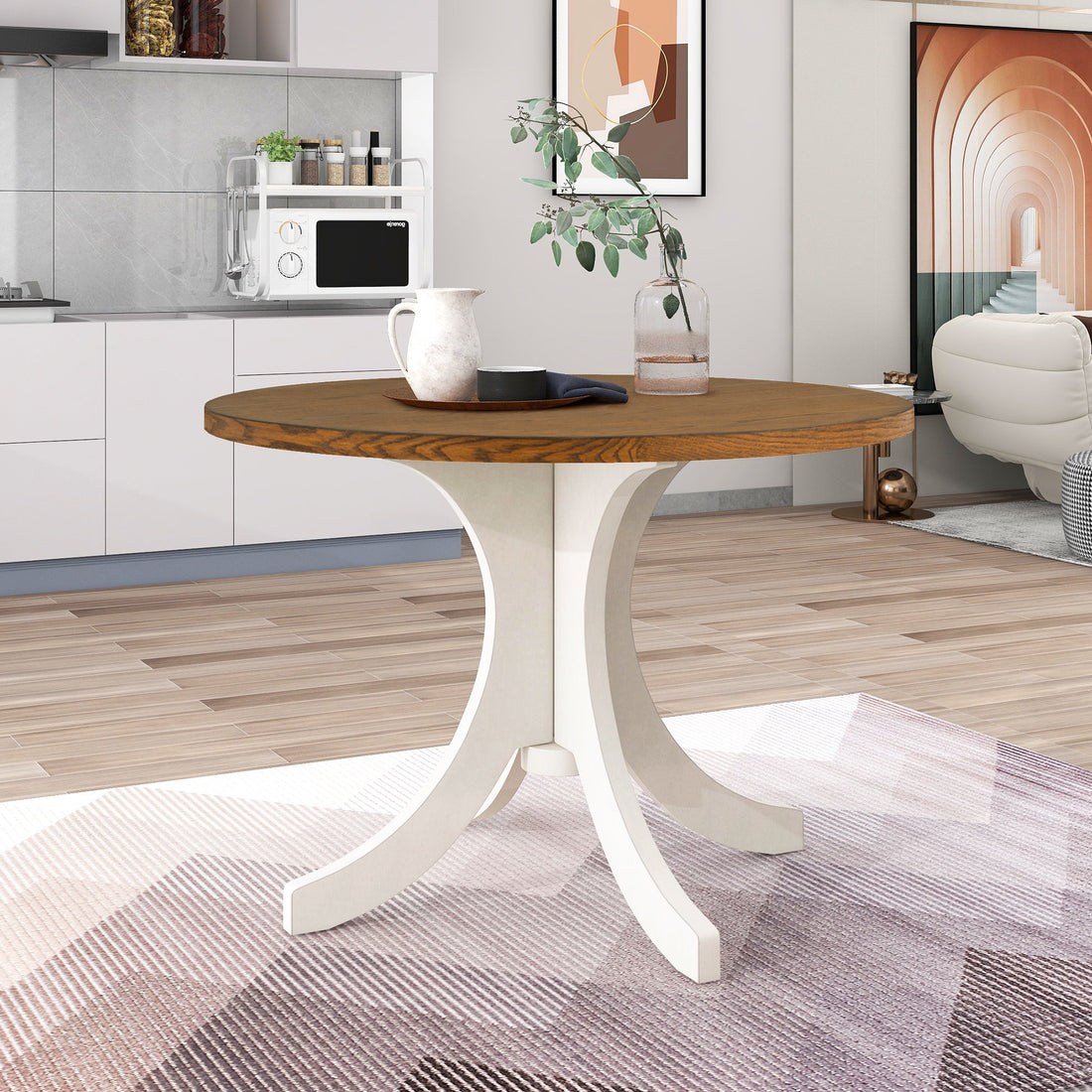 Mid-Century Solid Wood Round Dining Table for Small Places, Walnut