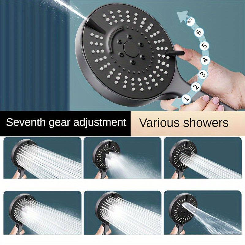 1pc Pressurized Handheld Shower Head, 7 Modes Adjustable Water Output Shower Head, Bathroom Shower Nozzle, Shower Sprinkler, Bathroom Hardware, Bathroom Accessories, Enjoy A Luxurious Bathing Experience
