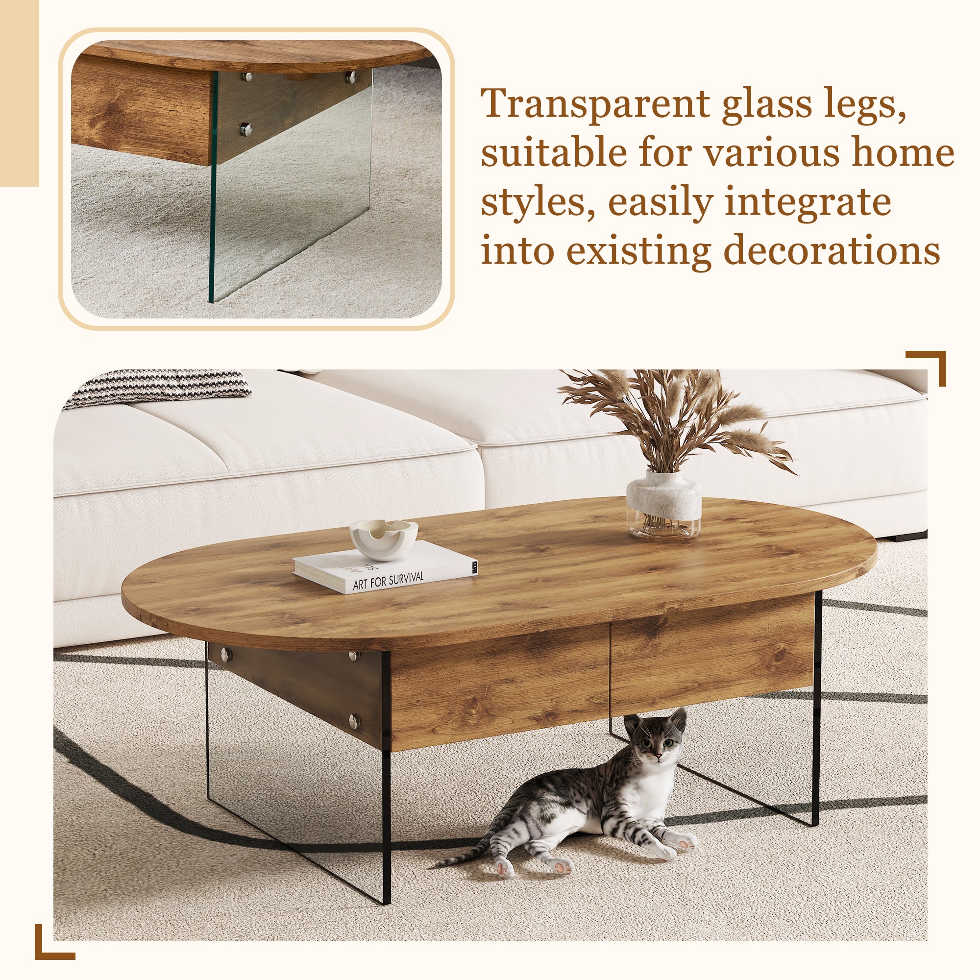 Cozy Natural Oval Double Drawer Coffee Table - 43.3&