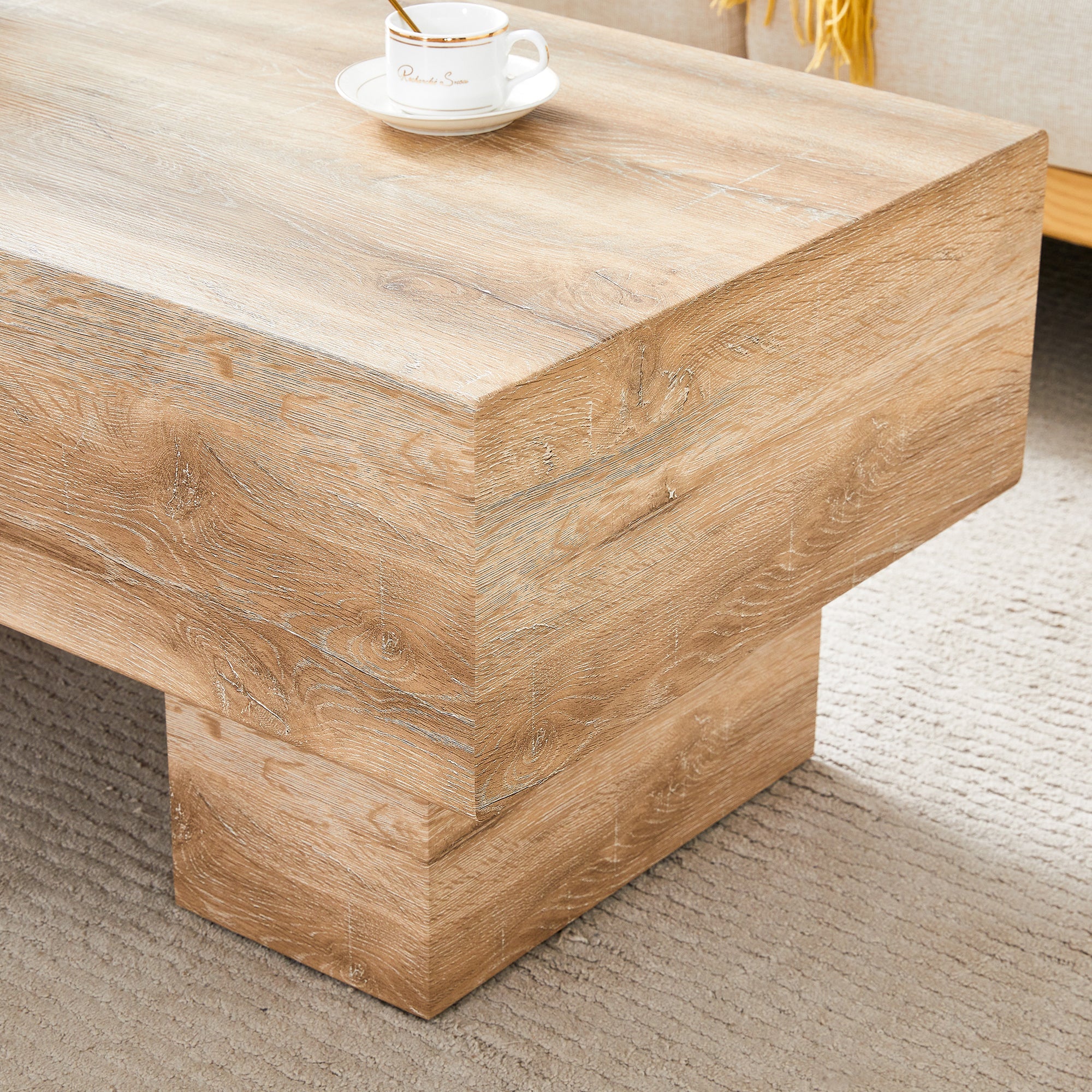 Modern Simple Light Wood Texture MDF Coffee Table - 43.3&