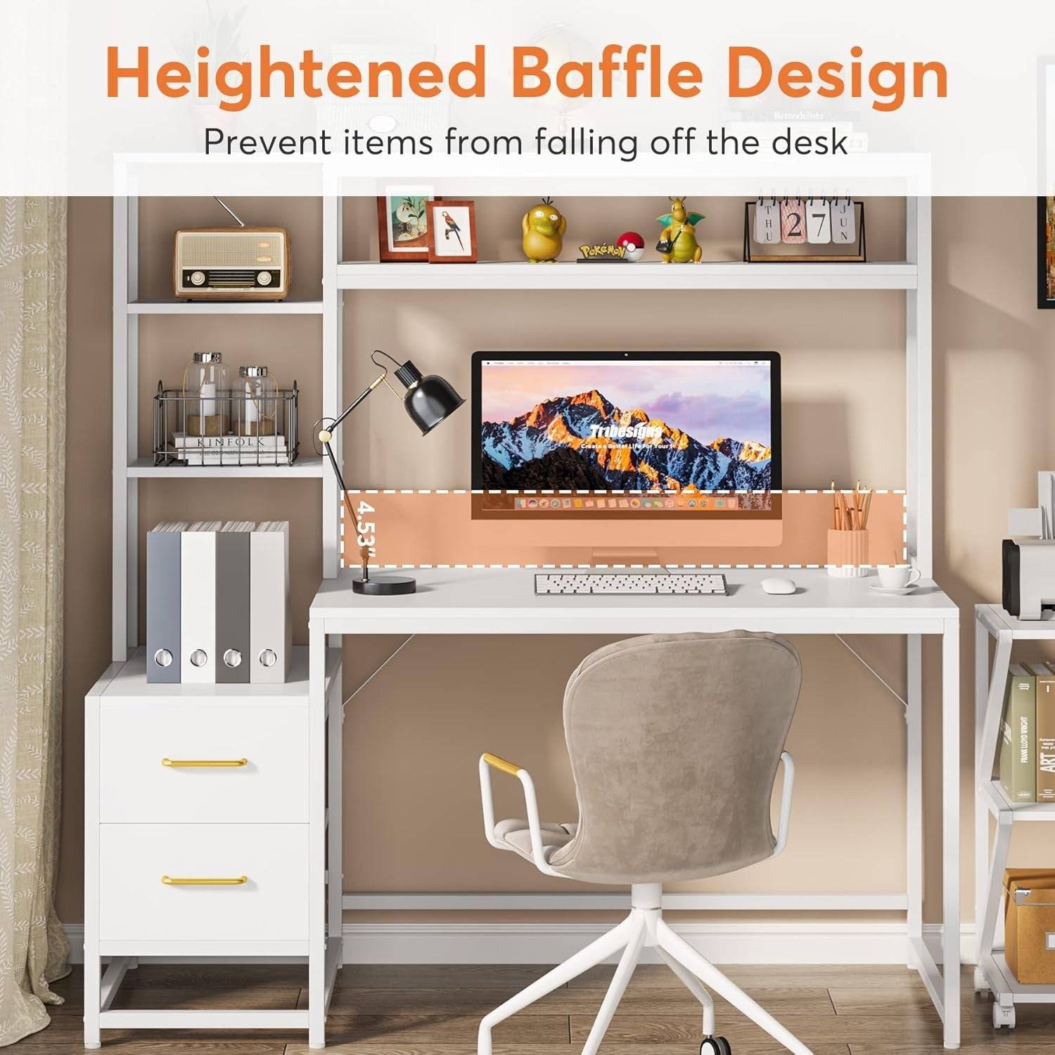 55 Inch Computer Desk with 2 Drawers and Storage Shelves, Rustic