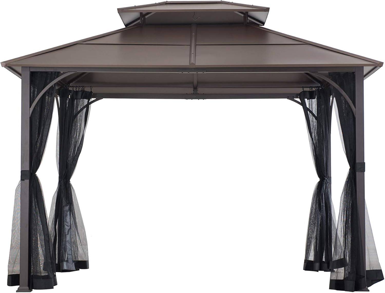 10x12 Hardtop Gazebo Steel Frame Netting Brown