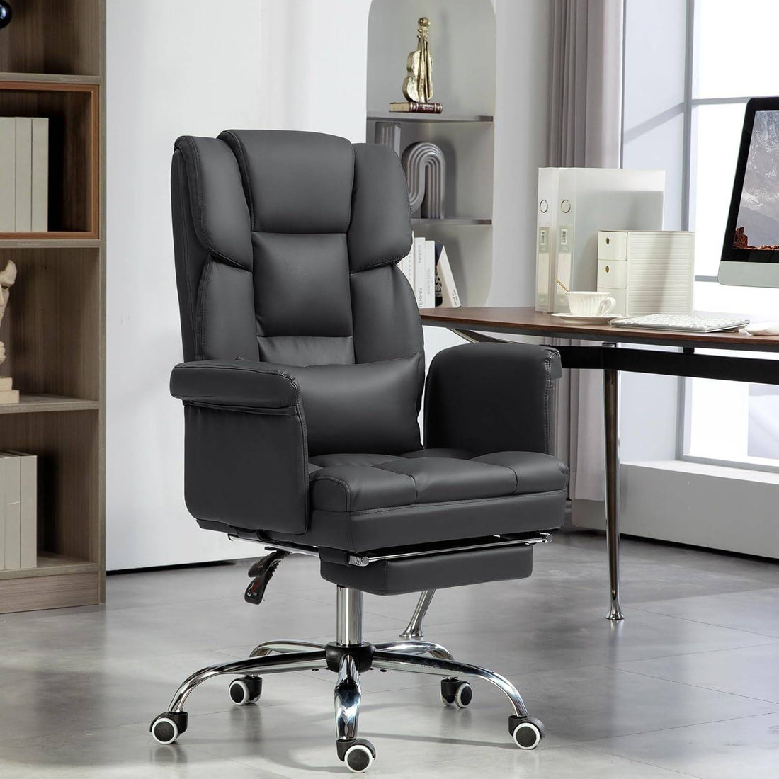 Executive Office Chair with Footrest and Lumbar Support, PU Leather
