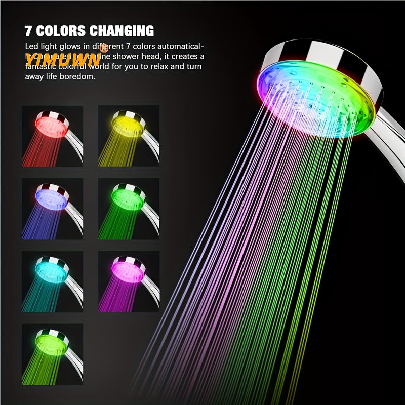 Automatically Color-Changing LED Rainfall Shower Head - 1pc Water Saving Showerhead with Temperature Sensor - Bathroom Accessories