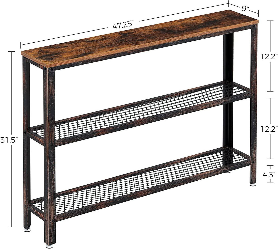 Rustic Console Table with Mesh Shelves
