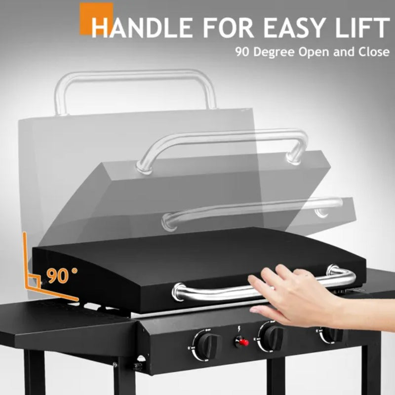 3-Burner Flat Top Gas Griddle with Ceramic Coated Cast Iron Pan