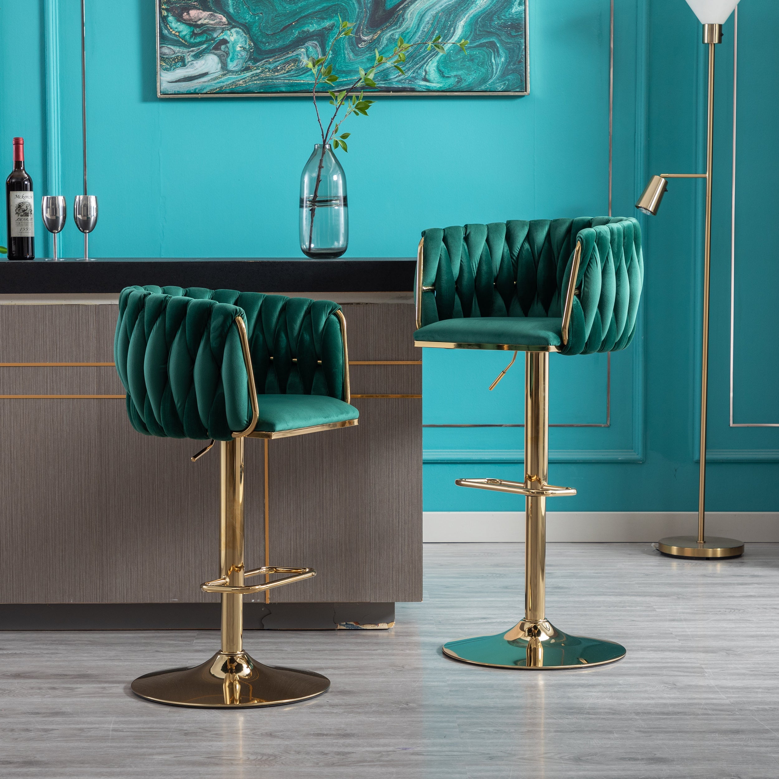 Set of 2 Bar Stools,with Chrome Footrest and Base Swivel Height