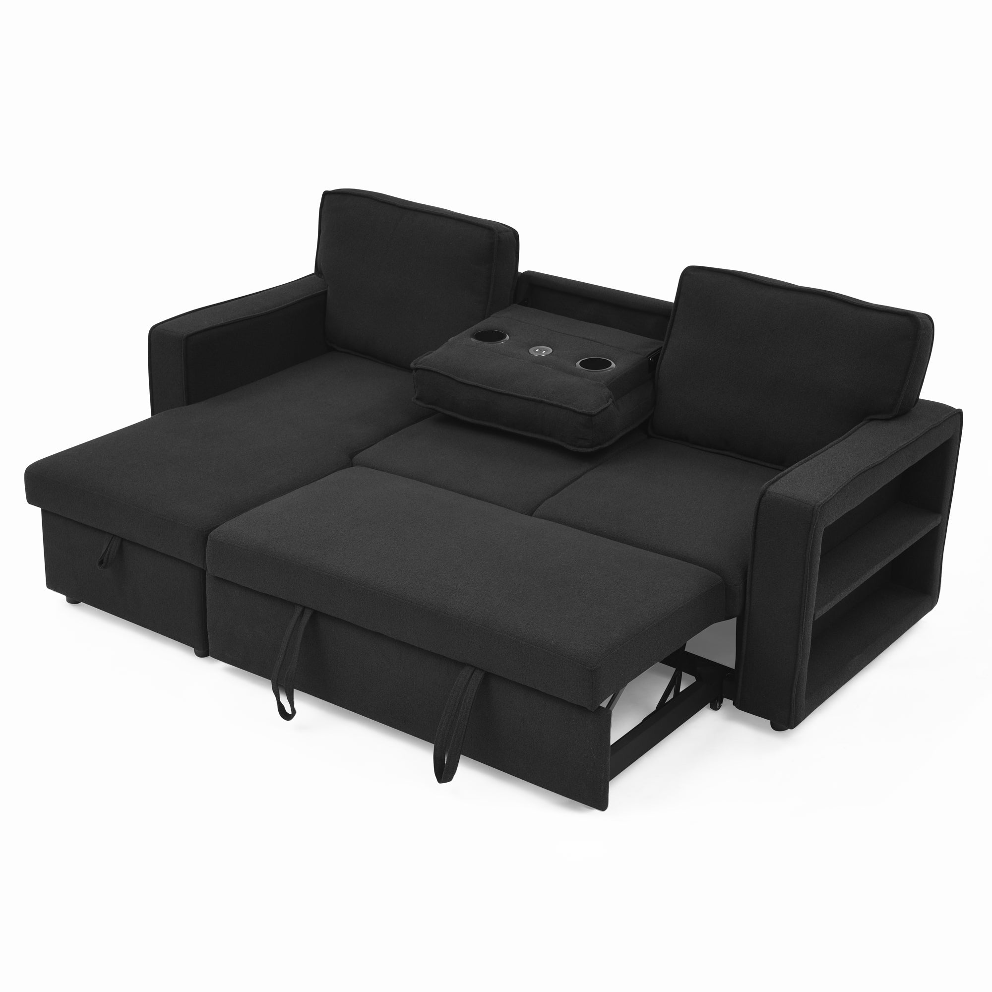 Linen Upholstered Sleeper Sectional Sofa, Shaped Modular Convertible