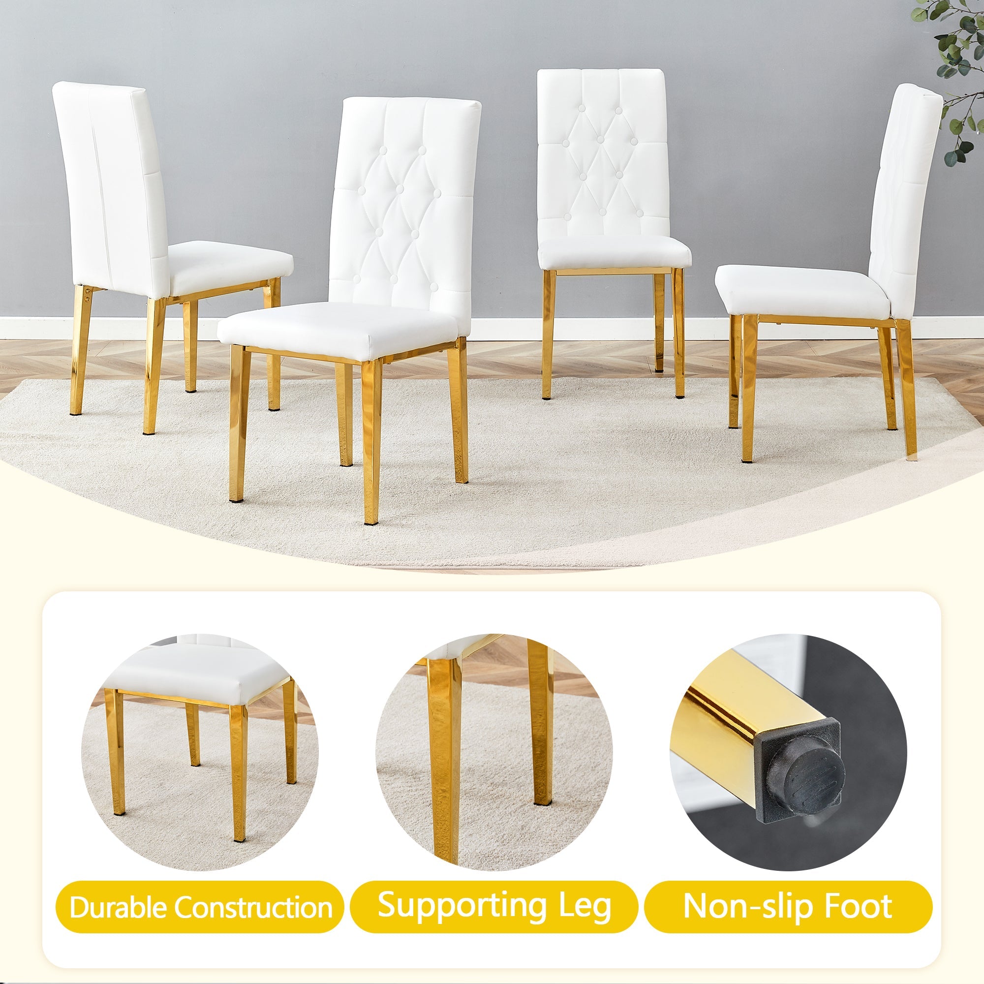 4 piece set of white dining chairs brings a touch of elegance and