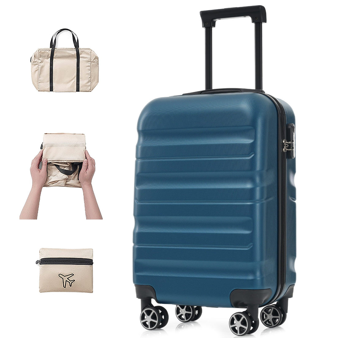 Hardshell ABS Carry-On Luggage with Spinner Wheels, Lightweight Travel