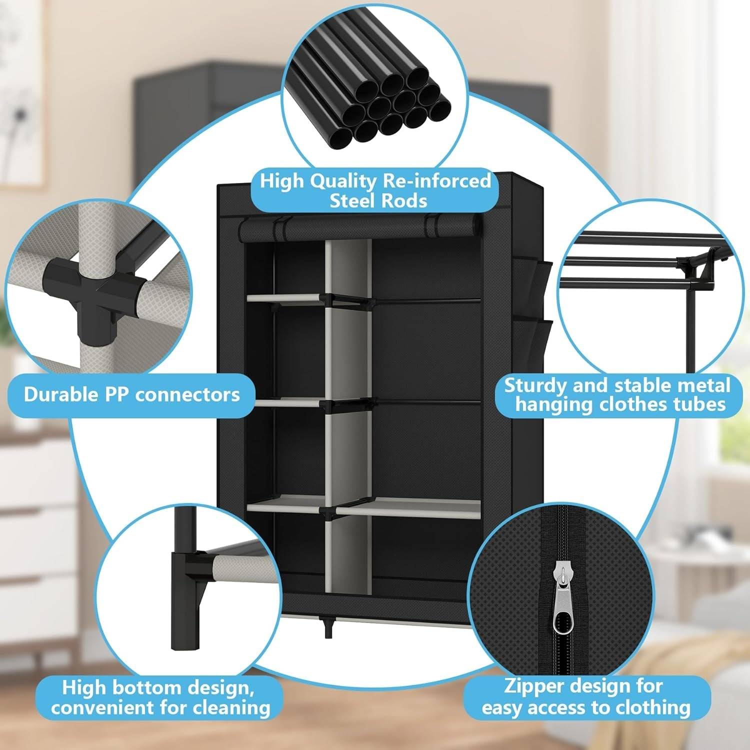 Portable Closet Organizers, Clothing Storage, Wardrobe with 6 Shelves