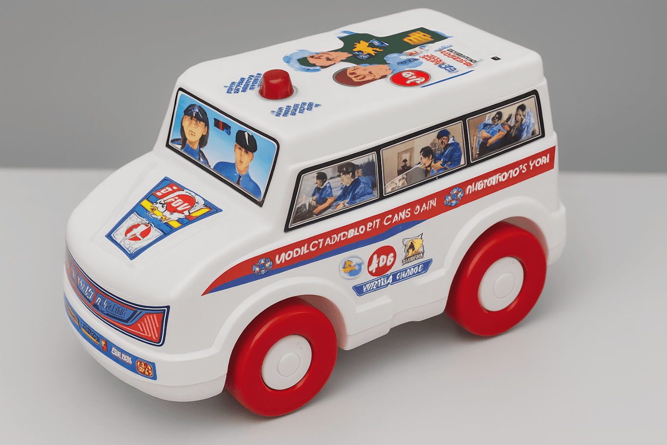 White and Red Plastic Delivery Van Toy