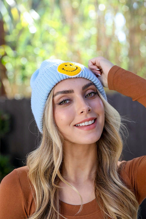 Smiley Face Ribbed Beanie π