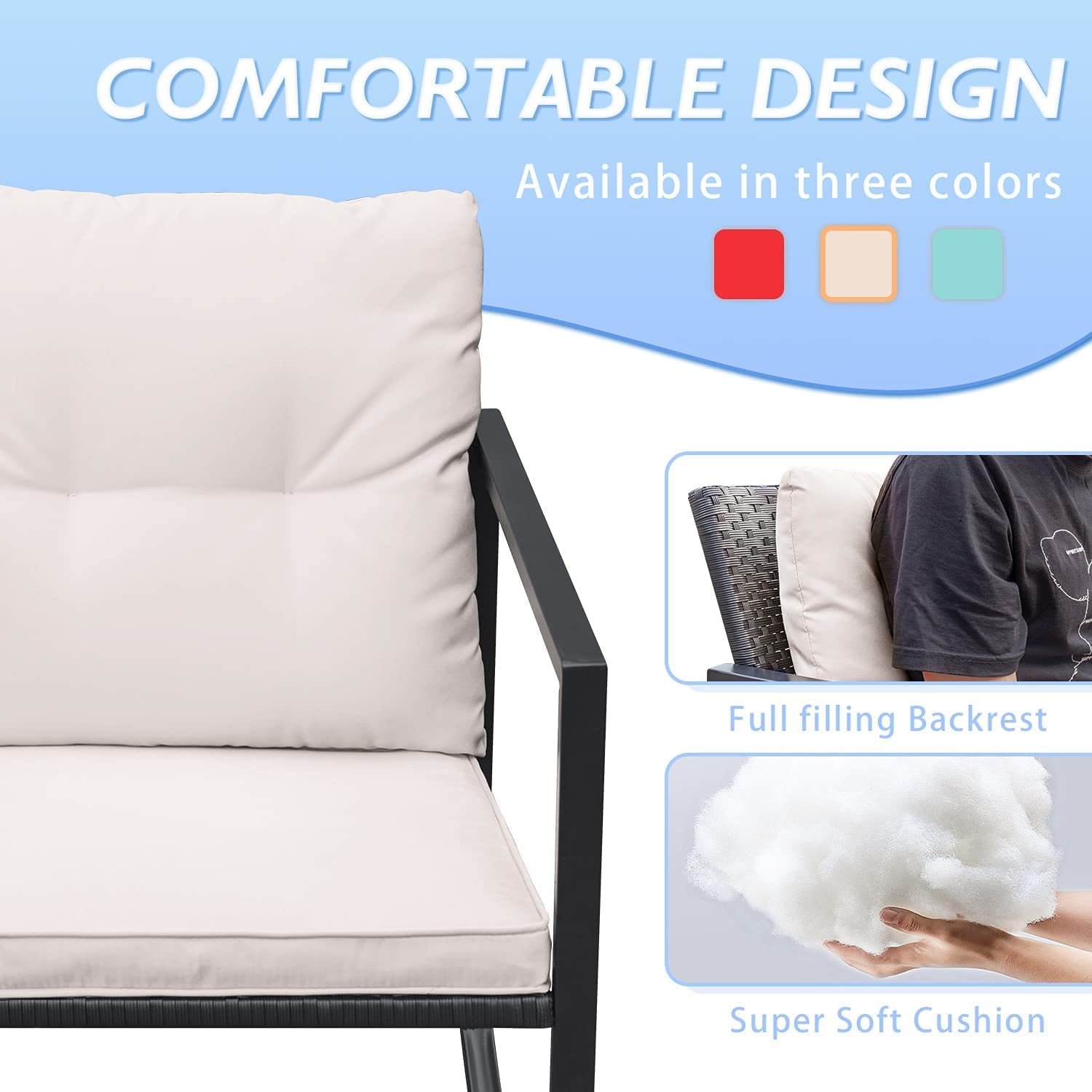 3 Pieces Rocking Wicker Bistro Set, Patio Outdoor Furniture