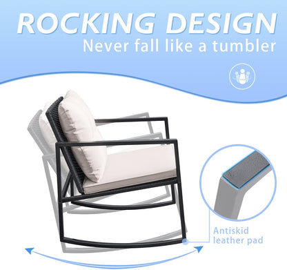 3 Pieces Rocking Wicker Bistro Set, Patio Outdoor Furniture