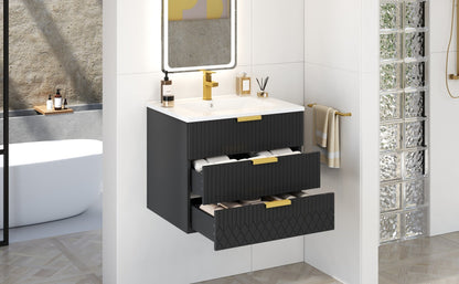 24inch Wall Mounted Floating Cabinet w/Double Drawer, Floating