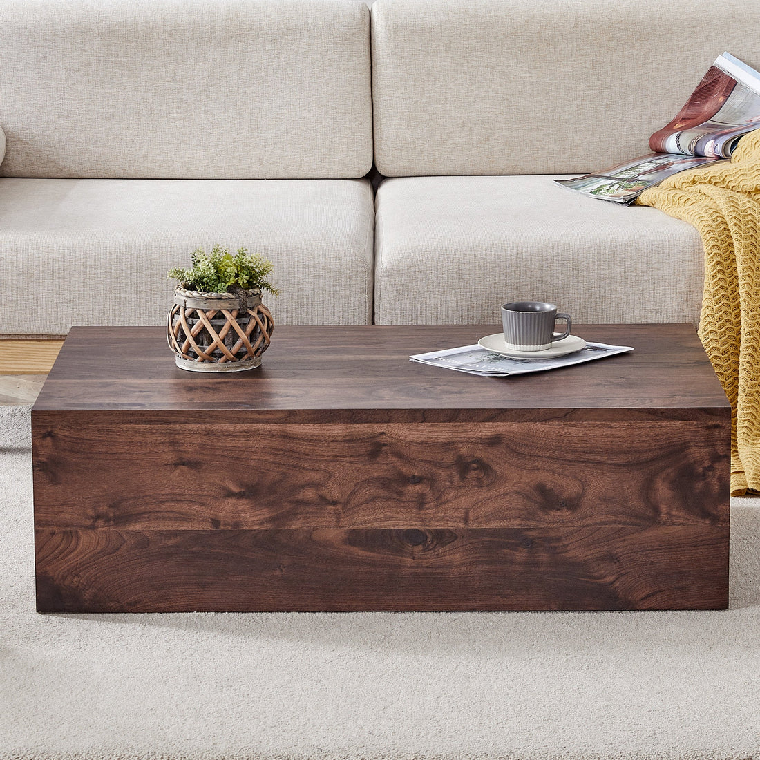 39.3*23.6*12 Inch Walnut Wood Grain MDF Coffee Table - Luxurious