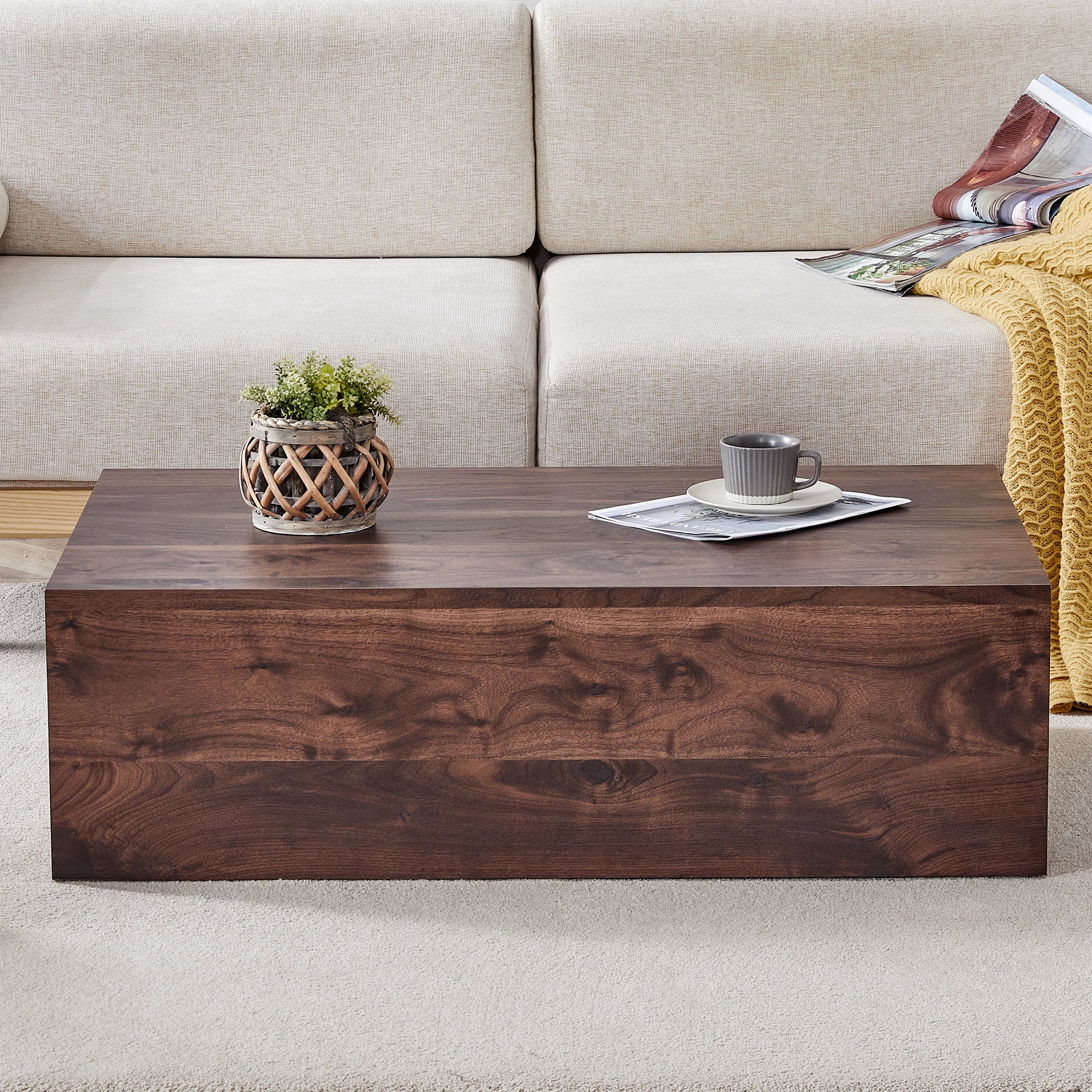 39.3*23.6*12 Inch Walnut Wood Grain MDF Coffee Table - Luxurious