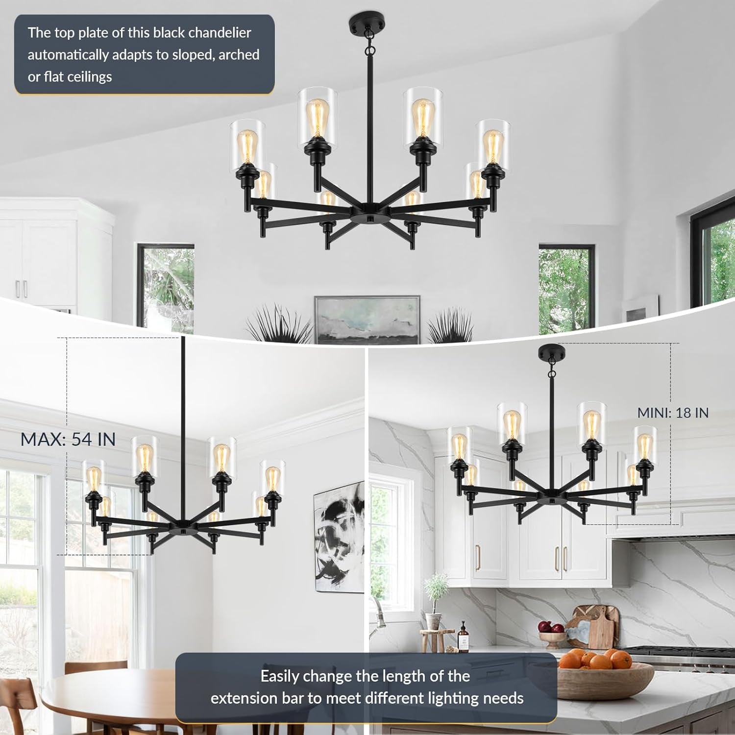Black Chandeliers for Dining Room Light Fixture, Modern Farmhouse