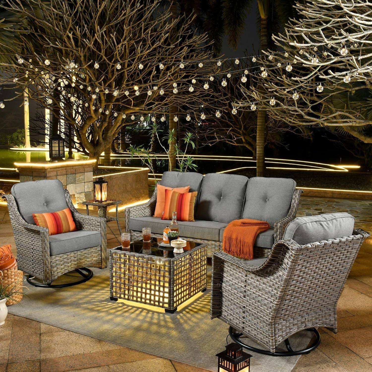 5 Piece Outdoor Patio Furniture with 3 Seat Sofa,Rattan Wicker