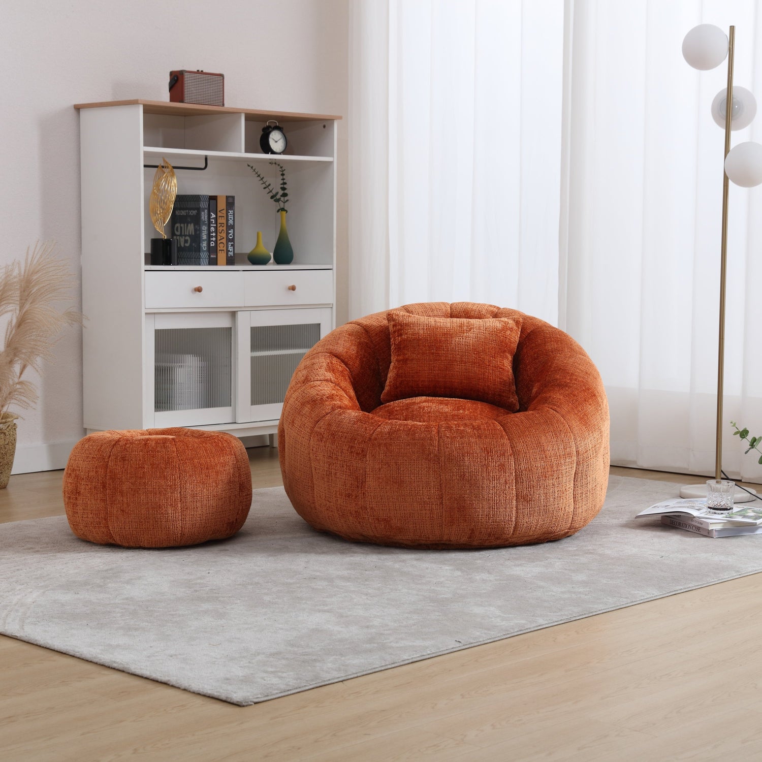 Modern Extra Large Round Bean Bag Chair with Footrest for Living Room,