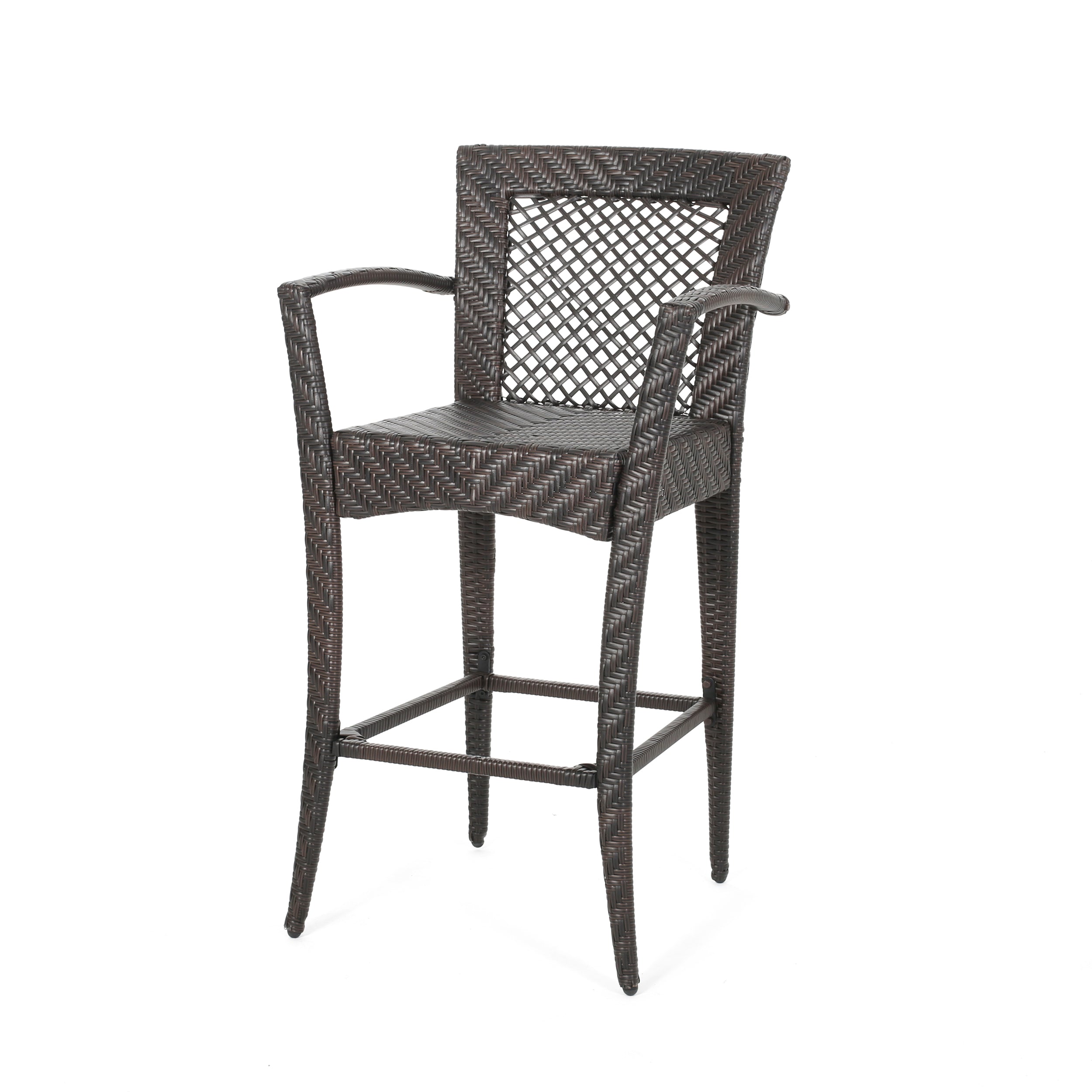 Outdoor PE rattan Barstools with Iron Frame (Set of 2), Multi Brown