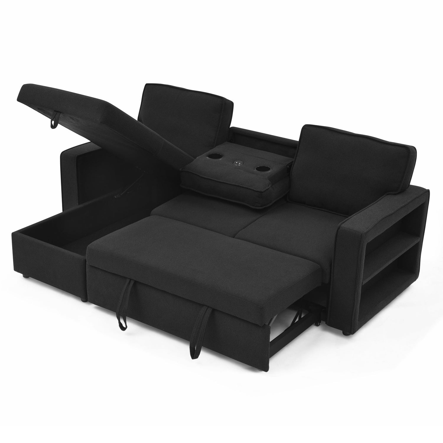 Linen Upholstered Sleeper Sectional Sofa, Shaped Modular Convertible