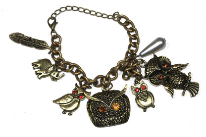 Owl, Elephant &amp; Feather Charm Bracelet