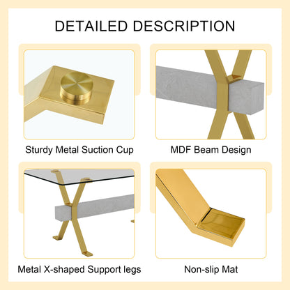 Modern tempered glass dining table. Large modern office desk with gold
