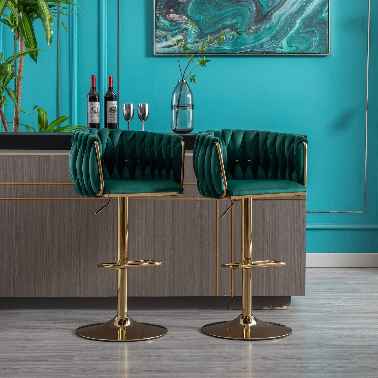Set of 2  Bar Stools,with Chrome Footrest and Base Swivel Height