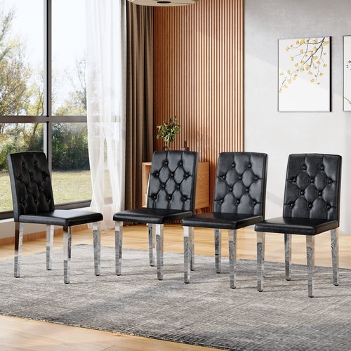 4-pack black PU dining chairs: ergonomic buckle backrest, 35 inches