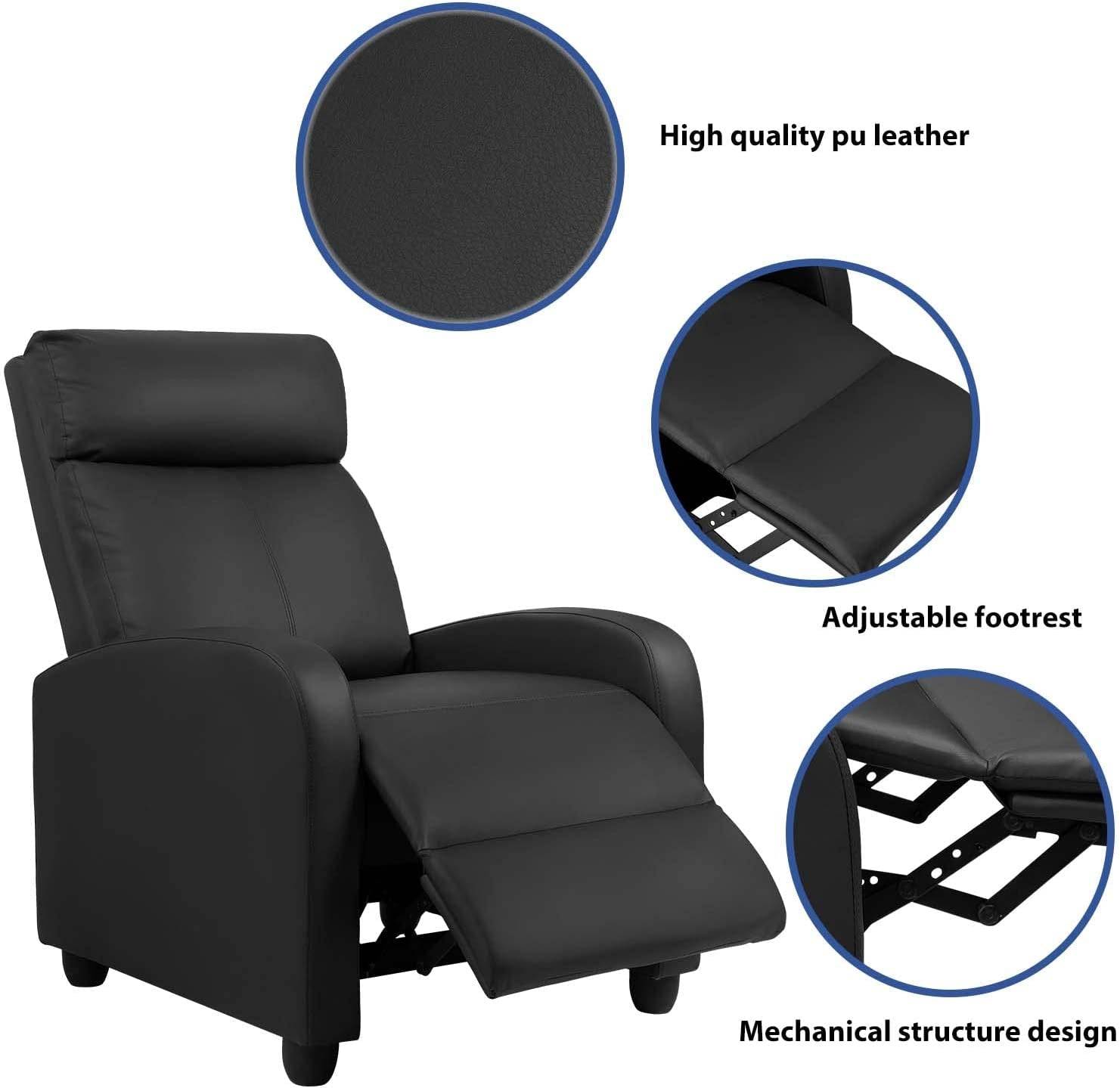 Recliner Chair, Home Theater Seating, Black, Padded Cushion