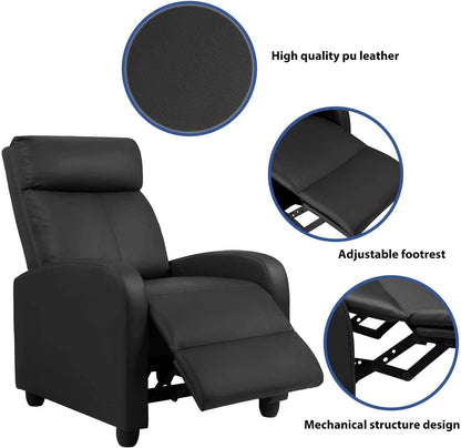 Recliner Chair, Home Theater Seating, Black, Padded Cushion