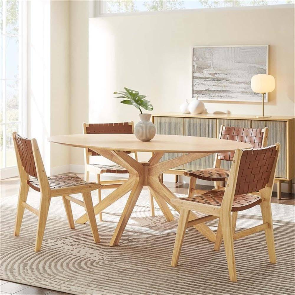 EEI-3849-OAK Crossroads 71&quot; Oval Wood Dining Table, Oak