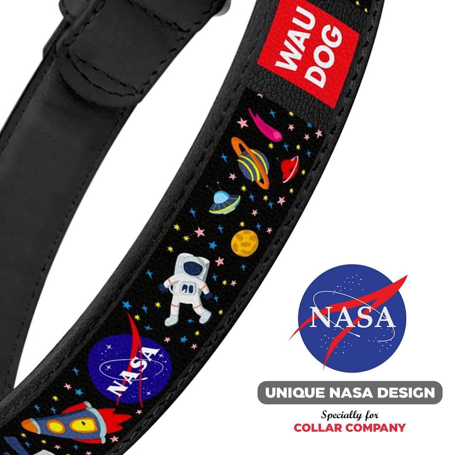 WAUDOG Leather Dog Collar with NASA Design   Dog Collars for Medium