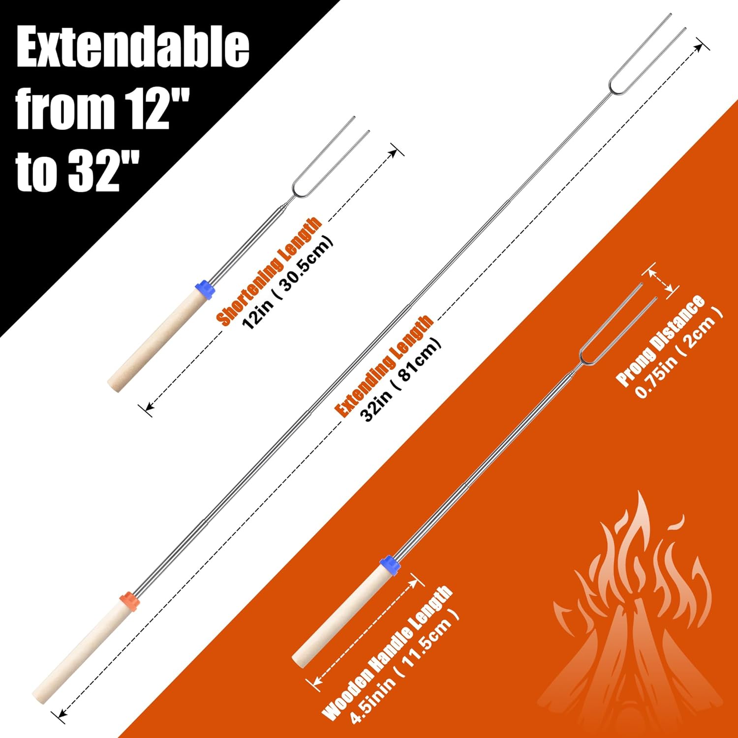 Extendable Stainless Steel Roasting Sticks 10 pcs